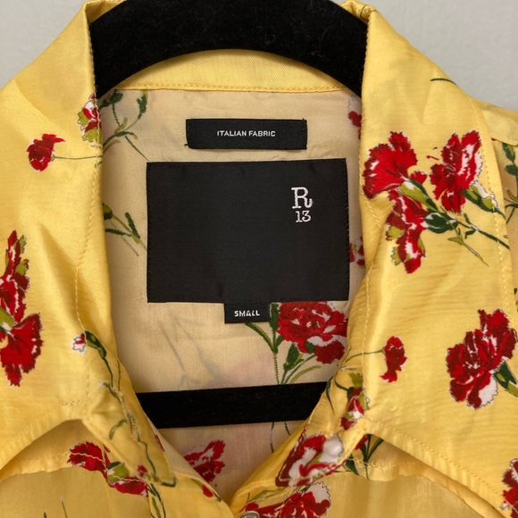 R13 Exaggerated Collar Cowboy Shirt -Yellow Floral - Picture 5 of 9